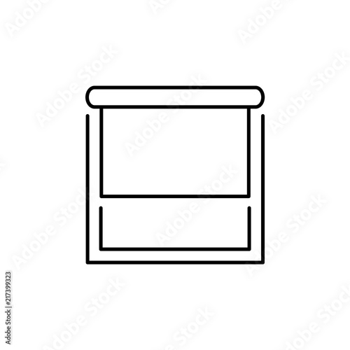 Line illustration of roller fabric blind. Sun protection shade. Room darkening & light blocking  jalousie. Isolated on white background