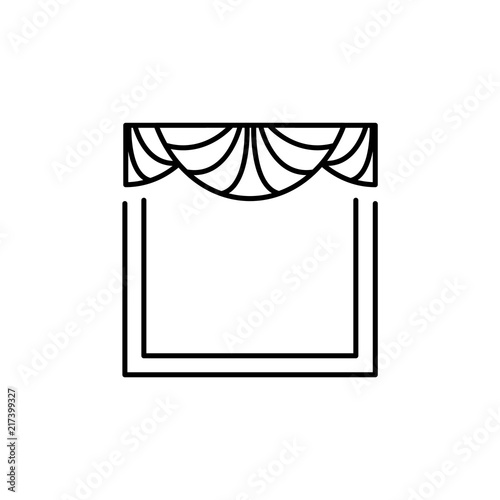 Fabric valance with drapery. Vector illustration. Line icon of pelmet with 3 fans. Element of home & office window decoration. Isolated on white background.