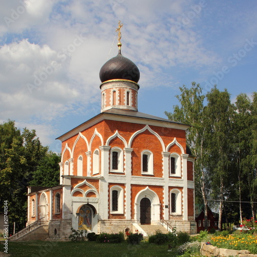 Russia, Mozhaisk Kremlin, region landmark Peter and Paul Church on a summer day against the blue sky with clouds – medieval architecture, old buildings, christianity, red brown cathedral