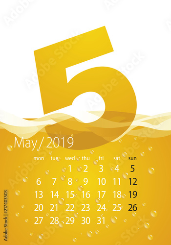 2019 Calendar month May beer orange background