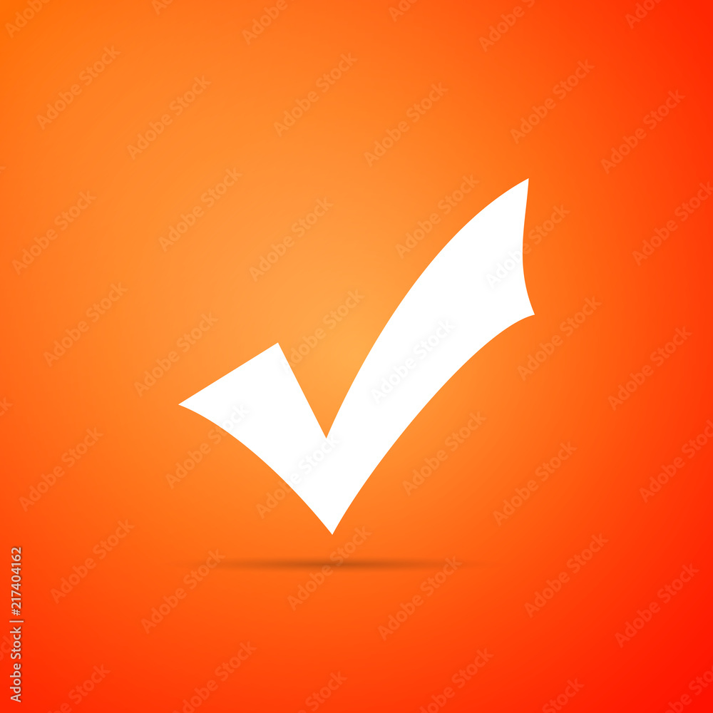 Check mark icon isolated on orange background. Tick symbol. Flat design. Vector Illustration Check mark icon isolated on orange background. Tick symbol. Flat design. Vector Illustration