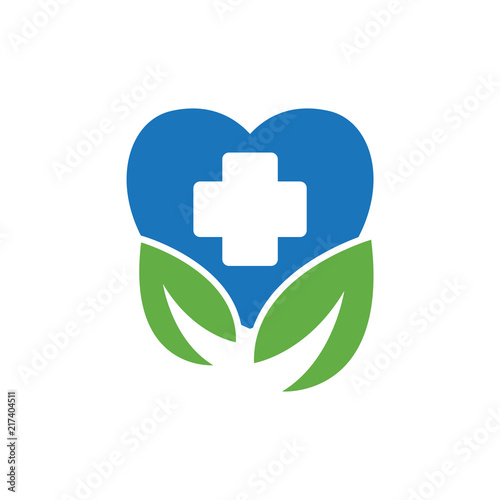 love heart with leaf medical logo icon vector photo