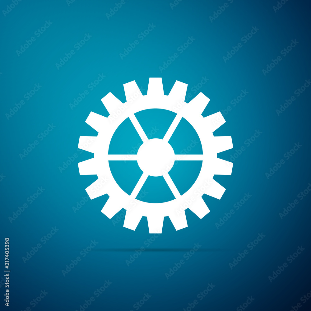 Gear icon isolated on blue background. Cogwheel sign. Flat design. Vector Illustration