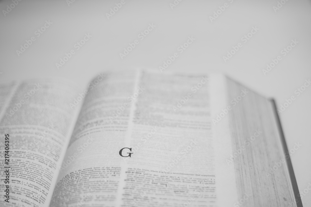 Roman A to Z alphabet printed on open book Roman A to Z alphabet printed on open book