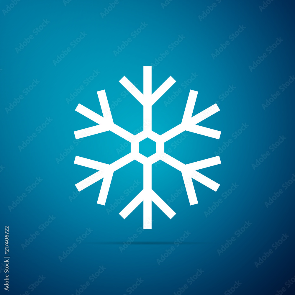 Snowflake icon isolated on blue background. Flat design. Vector Illustration