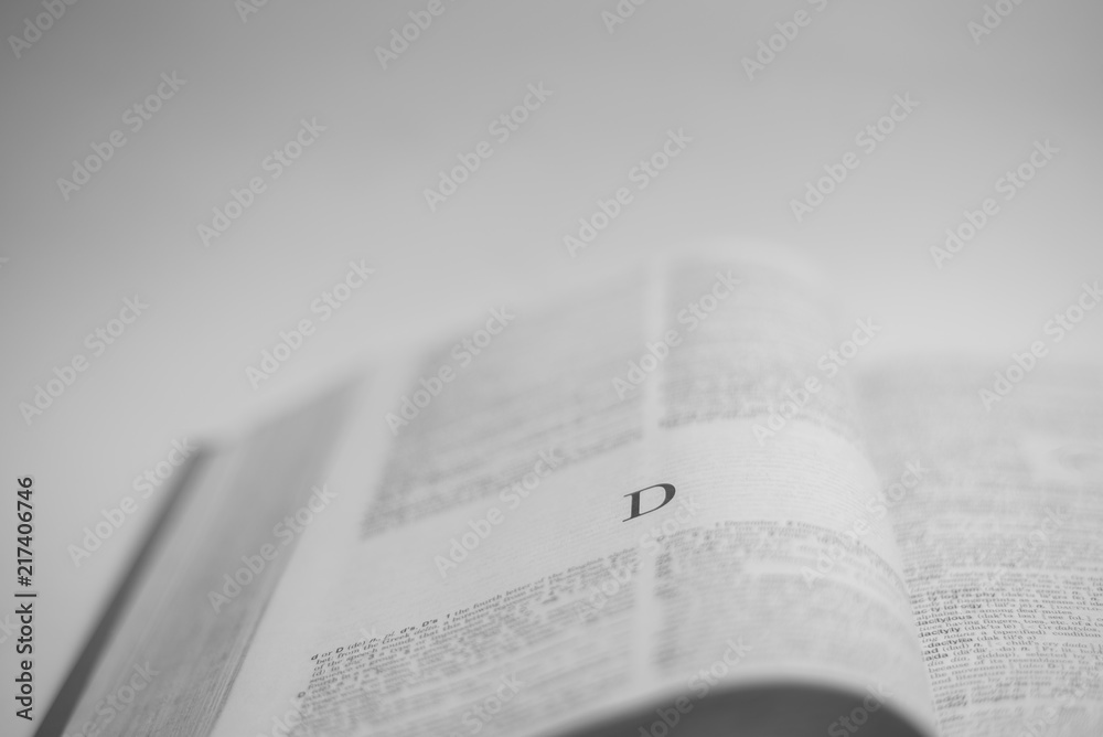 Roman A to Z alphabet printed on open book Roman A to Z alphabet printed on open book