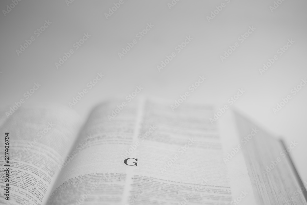 Roman A to Z alphabet printed on open book Roman A to Z alphabet printed on open book