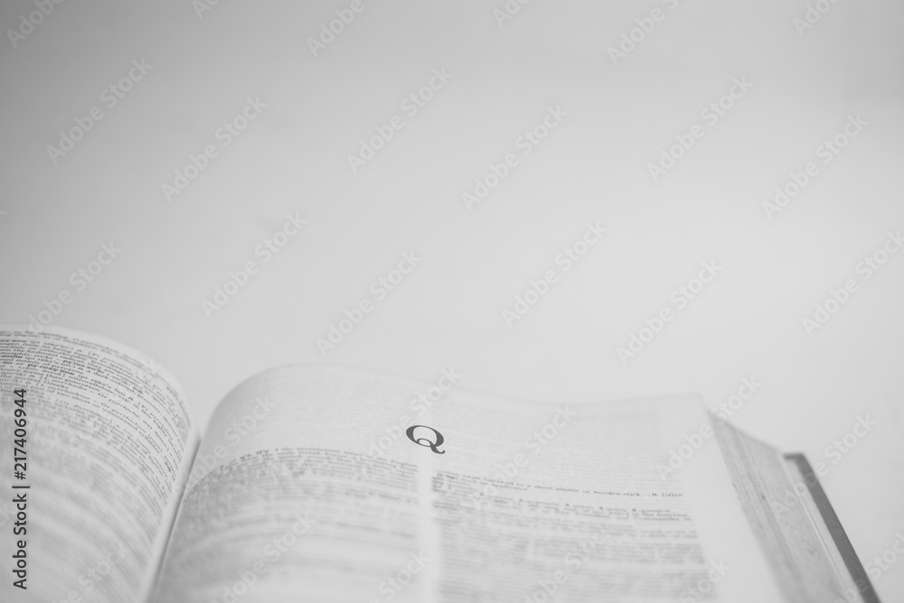 Roman A to Z alphabet printed on open book Roman A to Z alphabet printed on open book