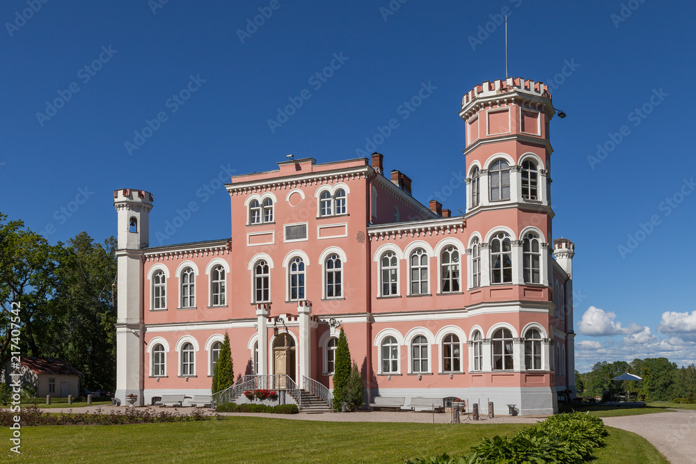 Birini, Latvia. The beautiful castle and the green park around it.
