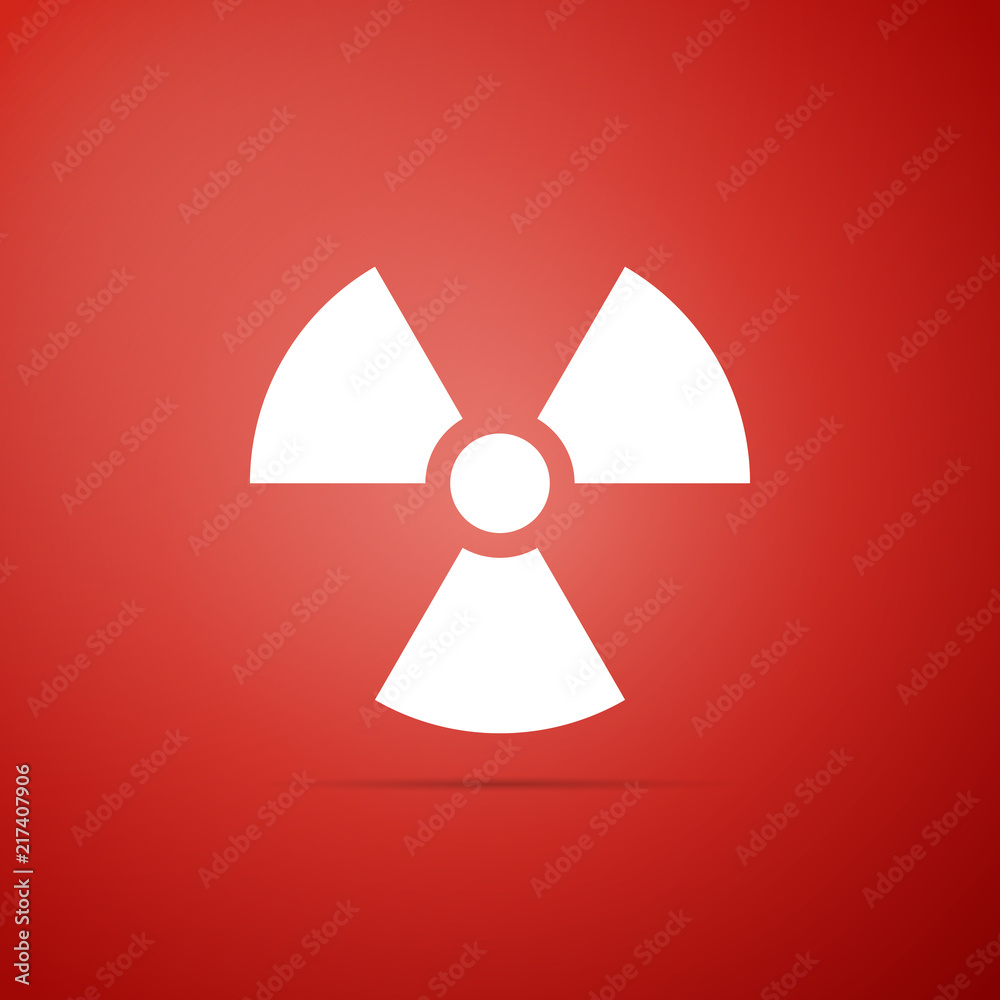Radioactive icon isolated on red background. Radioactive toxic symbol. Radiation Hazard sign. Flat design. Vector Illustration Radioactive icon isolated on red background. Radioactive toxic symbol. Radiation Hazard sign. Flat design. Vector Illustration