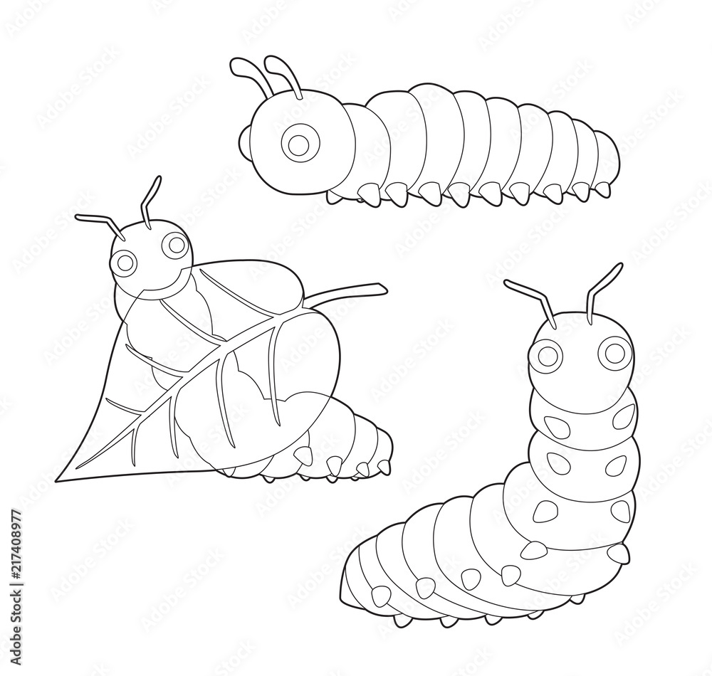 Insect Set Cute Caterpillar Cartoon Vector Coloring Book Stock Vector |  Adobe Stock