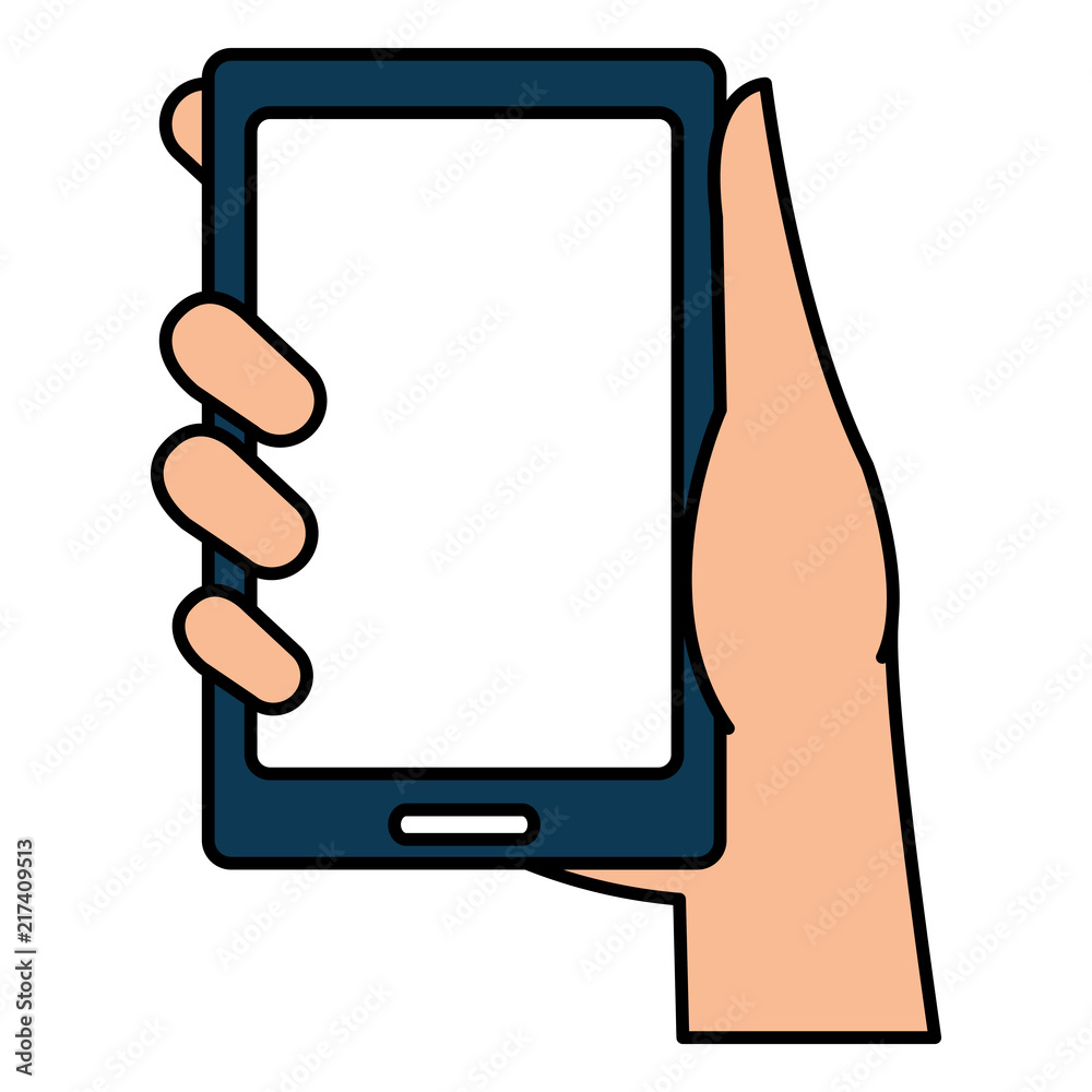 hand human with smartphone device isolated icon hand human with smartphone device isolated icon
