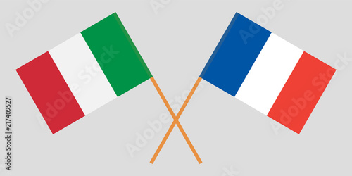 The crossed France and Italy flags. Official colors. Proportion correctly. Vector