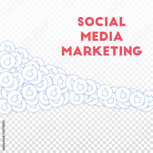 Social media icons. Social media marketing concept. Falling scattered thumbs up. Square shape elemen