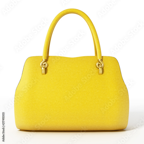 Yellow handbag isolated on white background. 3D illustration photo
