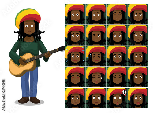 Reggae Man Cartoon Emotion faces Vector Illustration