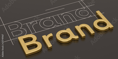 Gold word brand on black background brand concept design 3D illustration.