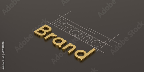 Gold word brand on black background brand concept design 3D illustration. photo