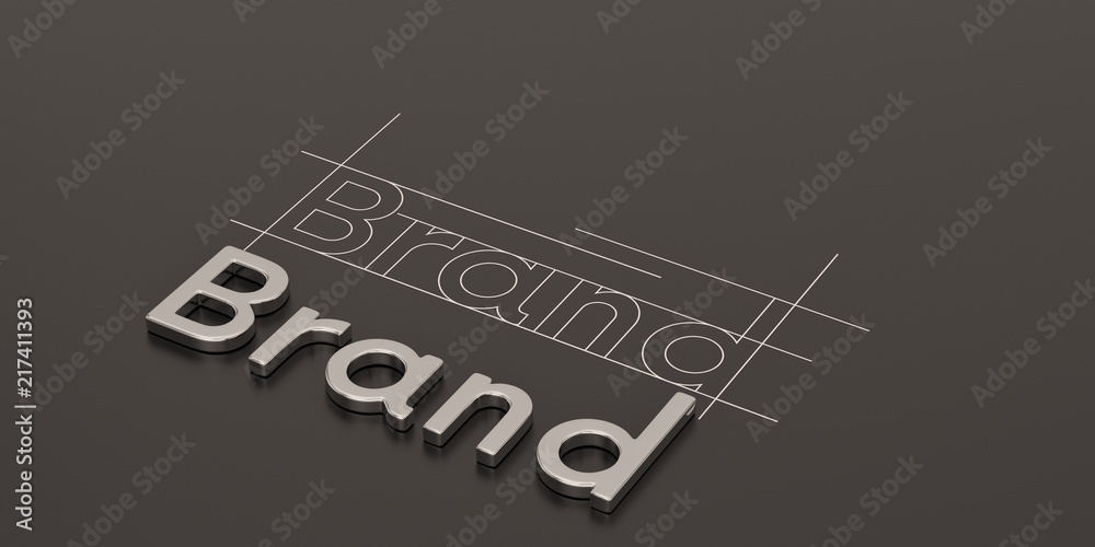 Steel word brand on black background brand concept design 3D illustration. - obrazy, fototapety, plakaty 