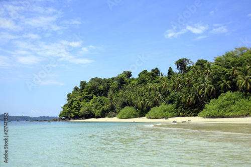 Tropical Beach of Coibita, aka Rancheria, with Isla Coiba in the Background. Coiba National Park, Panama