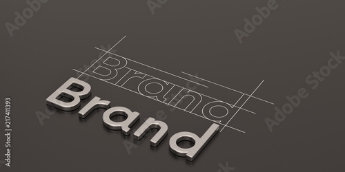 Steel word brand on black background brand concept design 3D illustration. photo