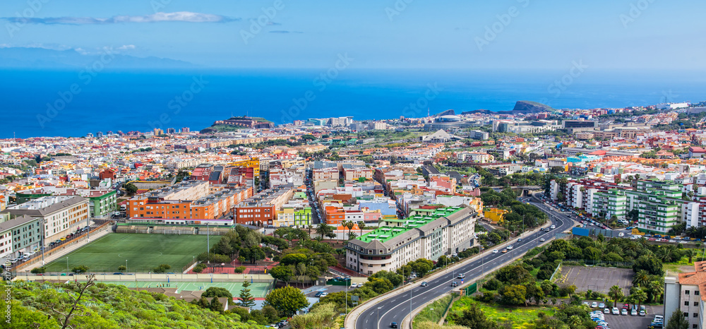 Aerial view of the residential area of the town on Tenerife, Canary Islands. Spain. Panorama