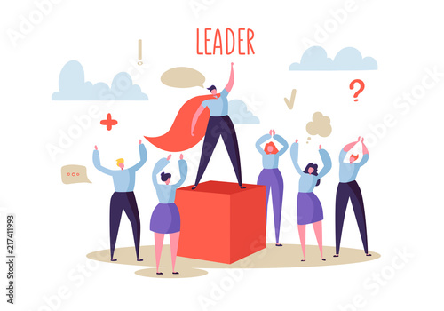 Business Leadership Concept. Manager Leader Leading Group of Flat Characters People to the Success. Business Motivation. Vector illustration