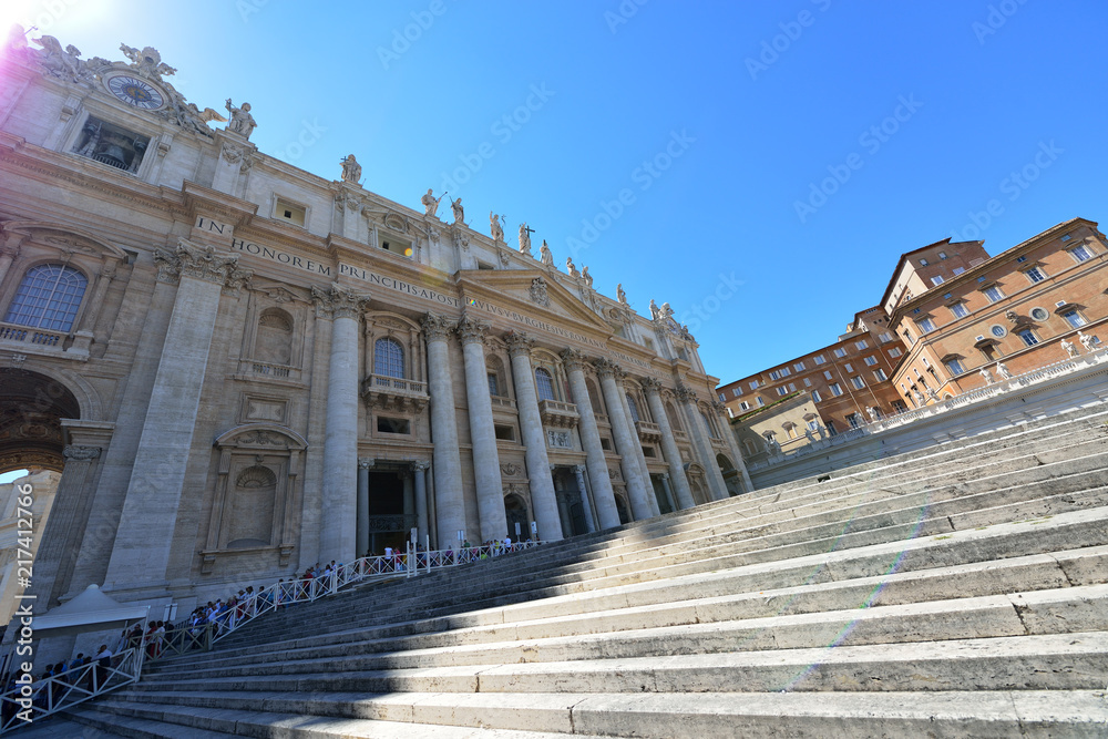 St. Peter's Cathedral, Vatican, wide angle view. Rome, Italy. 10 of July 2017.