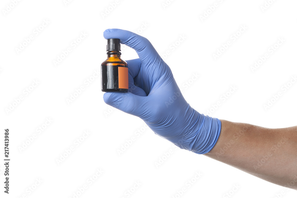 Hands of a medic wearing a blue latex gloves Hands of a medic wearing a blue latex gloves