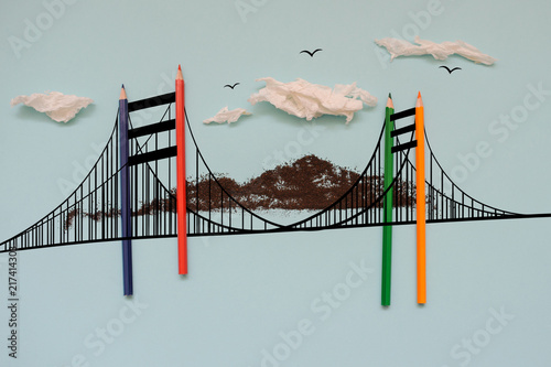 The London bridge drow and colorful pencils photo