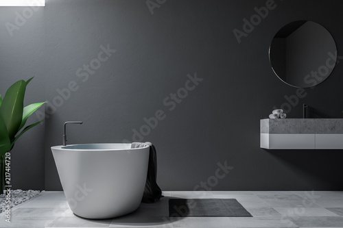 Gray large loft bathroom  tub and sink