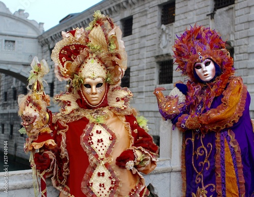 Venice Carnivale masked party-goers