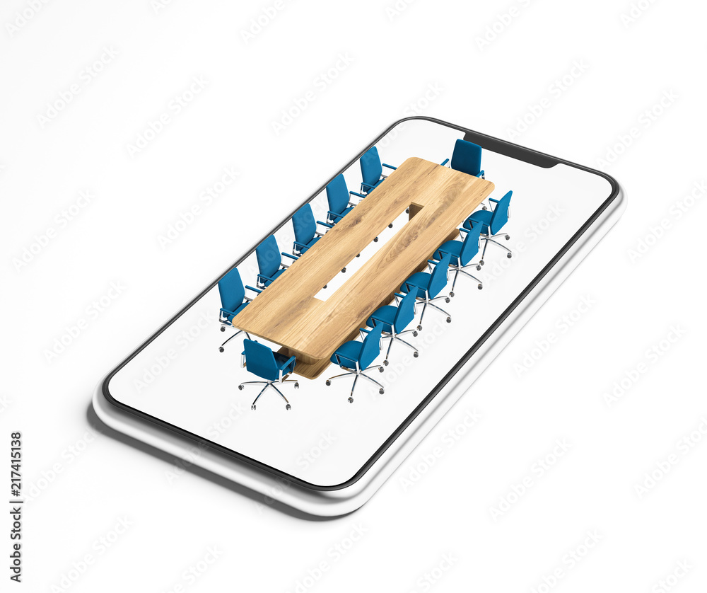 Wooden meeting room table model on a smartphone Wooden meeting room table model on a smartphone