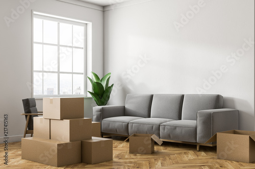 White living room corner with boxes © ImageFlow