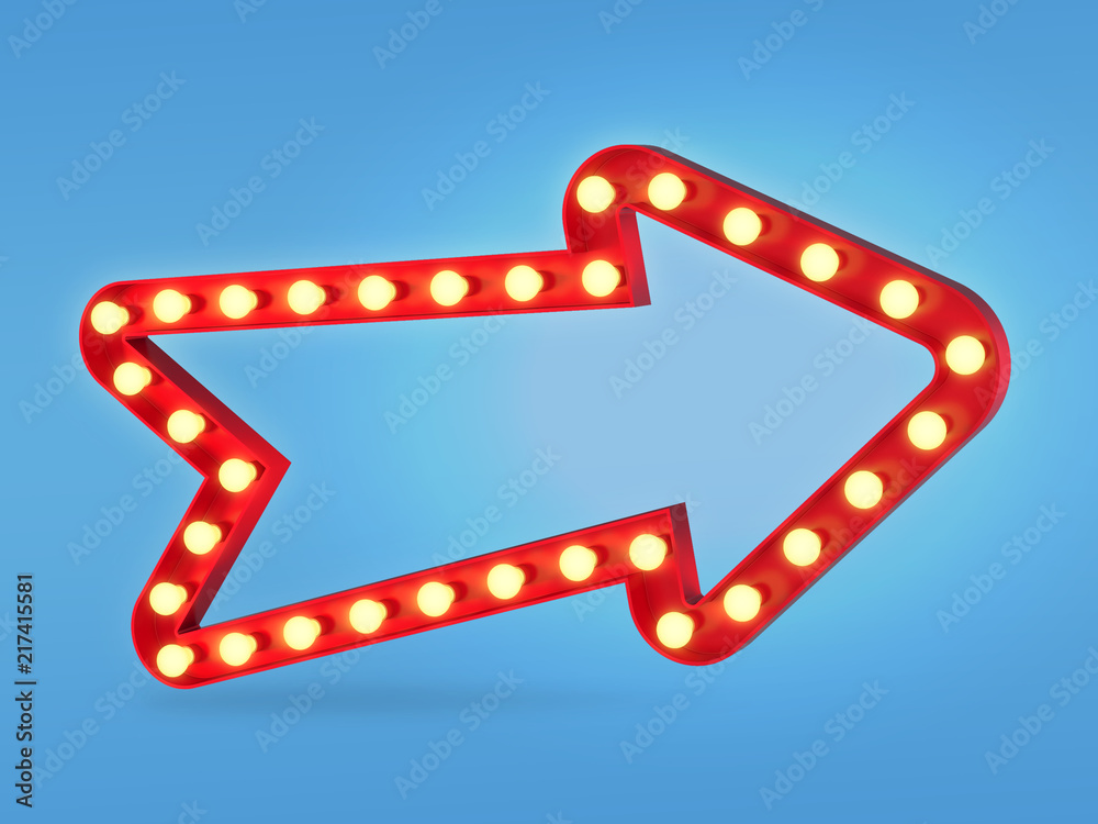 Neon retro arrow with light bulbs. 3D rendering Neon retro arrow with light bulbs. 3D rendering