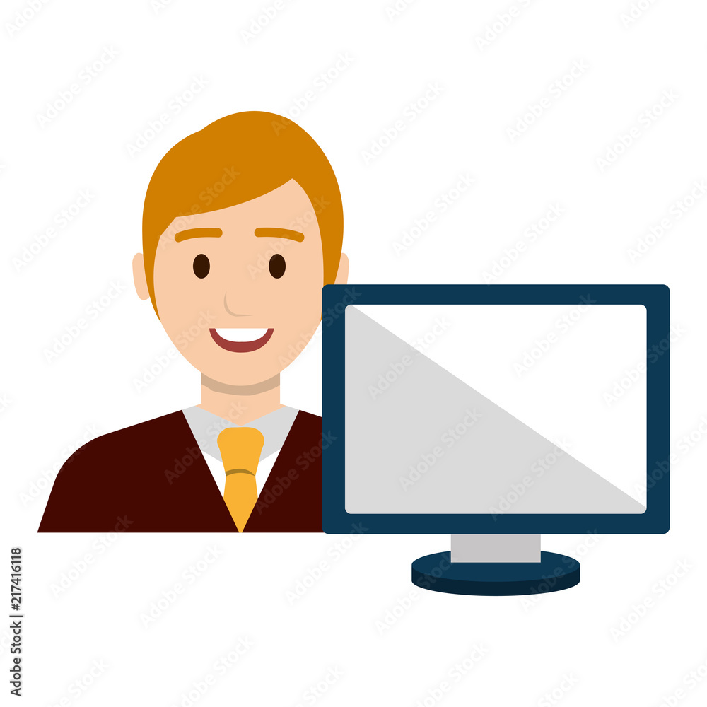 businessman with computer avatar