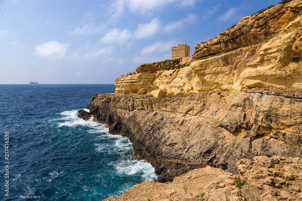 Wied Iz-Zurrieq, Malta. A picturesque sea view with an old watch tower (1638)