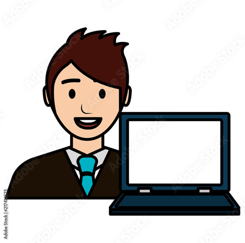 businessman with laptop avatar character © Gstudio