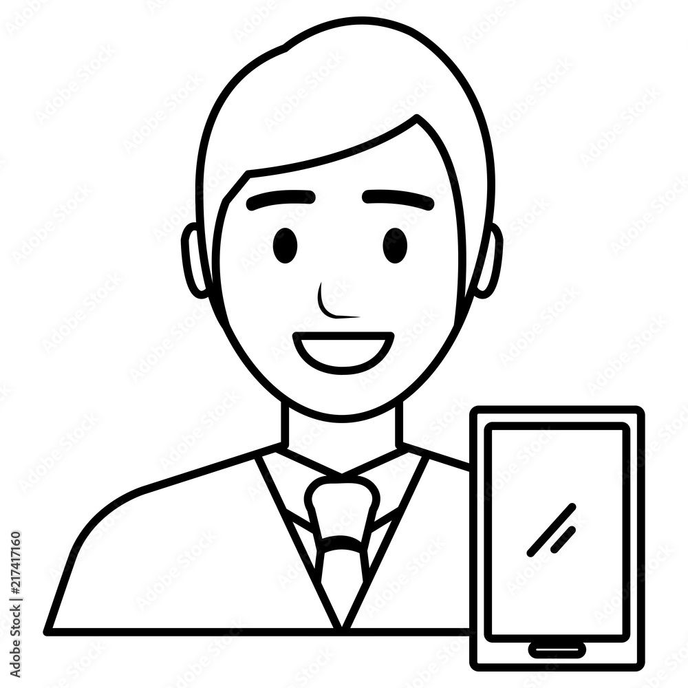 businessman with smartphone avatar character businessman with smartphone avatar character