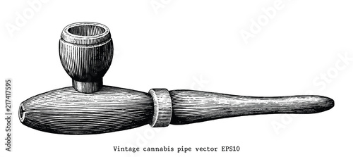 Cannabis pipe hand draw vintage clip art isolated on white background