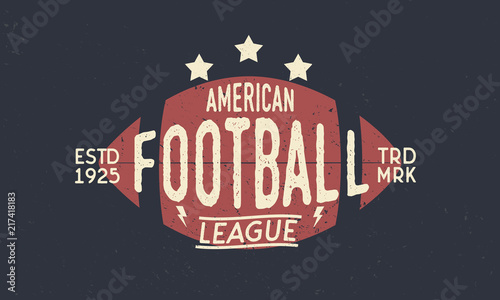 Football league logo. American Football ball. Trendy retro logo. Vintage poster with text and ball silhouette. Template. Vector Illustration