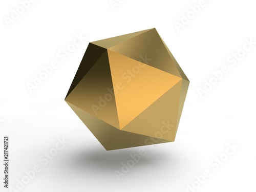 Illustration of Golden geometric Platonic body shape on white background. Abstraction, the idea of beauty, perfection and value. 3D rendering