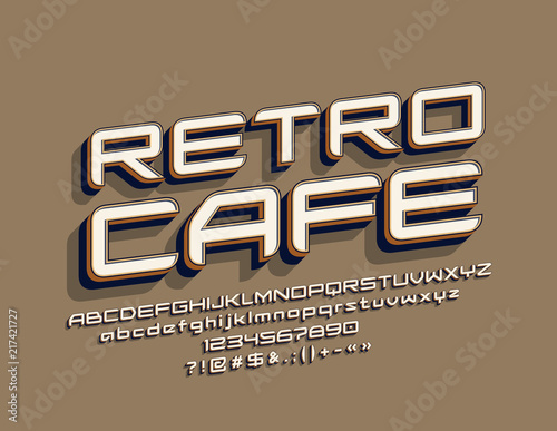 Vector Cool Rotated Logo Retro Cafe. 3D Vintage Font.