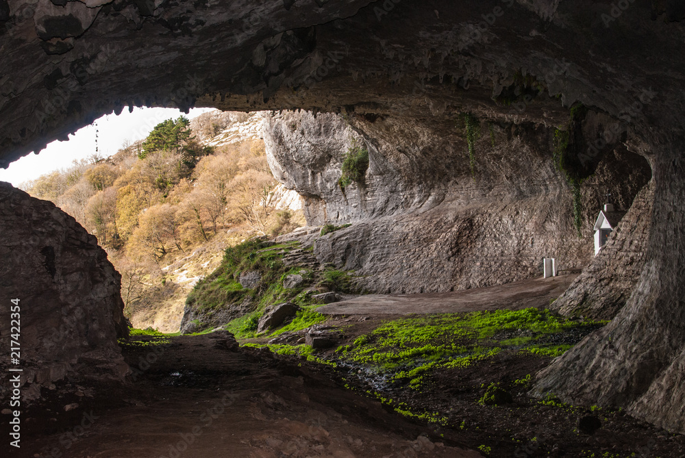 Panoramic view from inside the cave of La Magdalena in Galdames Bizkaia 