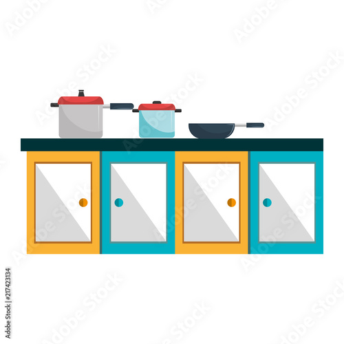 kitchen drawer wooden with set pots