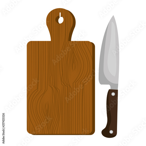 kitchen wooden board with knife