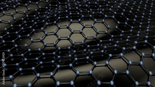 Illustration of a black crystalline carbon lattice. Abstraction, background. Graphene - material of the future, on a black background. The idea of superconducting and heavy-duty material. 3D rendering