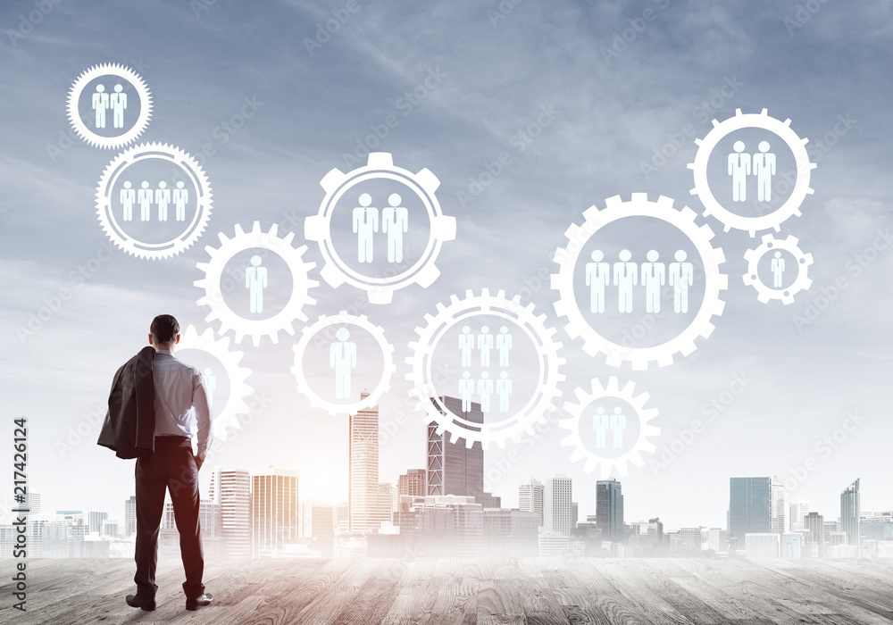 Social connection concept drawn on screen as symbol for teamwork and cooperation