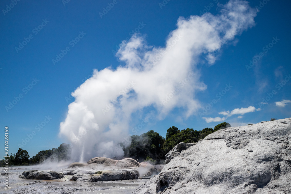Pohutu geyser in New Zealand erupting