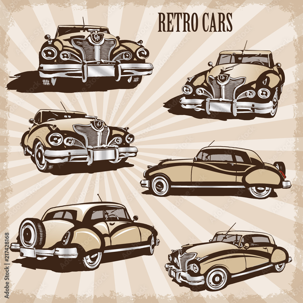 Fototapeta Sets of silhouette retro cars.